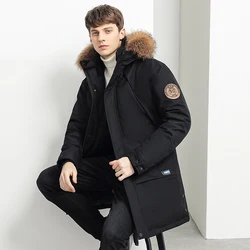 New Down Jacket Men's Mid To Long Down Jacket Male Thick Warm Windproof and Cold Resistant Winter Coat with Fur Collar