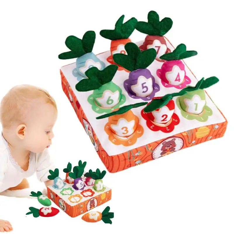 Montessori แครอทของเล่นเพื่อการศึกษา Montessori เกมของเล่นเด็กเด็กดึงแครอท Plush ของเล่นจํานวนรูปร่างการจับคู่สีของเล่น