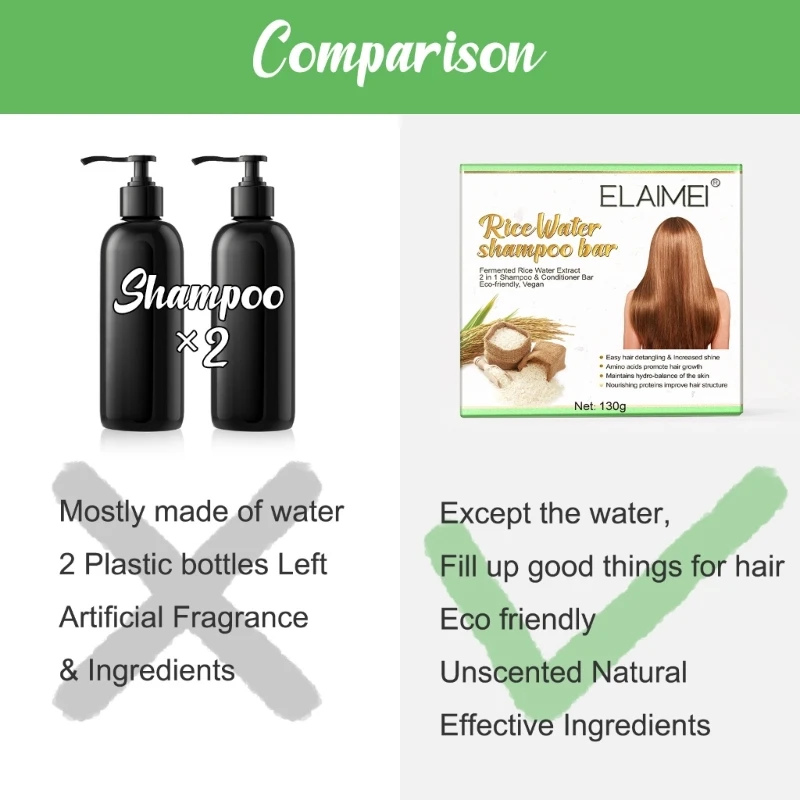 Barra champú agua arroz, jabón Natural para dividir en seco y dañado, promueve crecimiento, envío directo