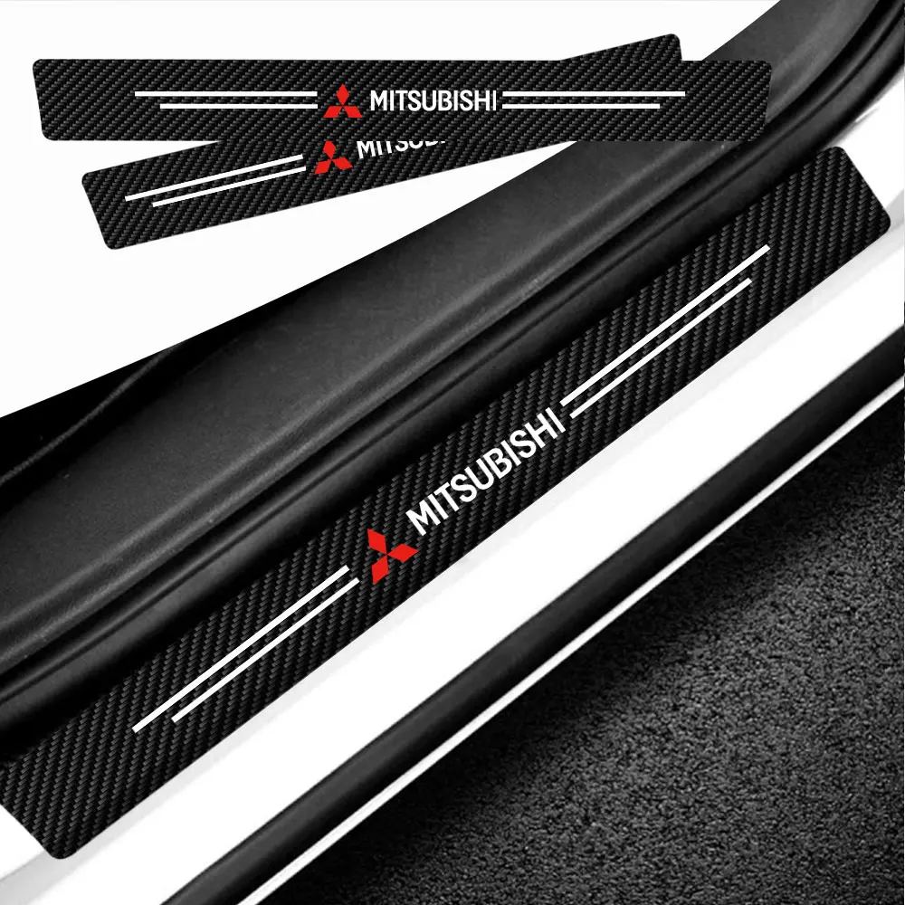 4pcs/set Carbon Fiber Leather Car Door Sill Anti-Scratch Decorative Sticker For Mitsubishi Lancer EX Outlander ASX Pajero l200