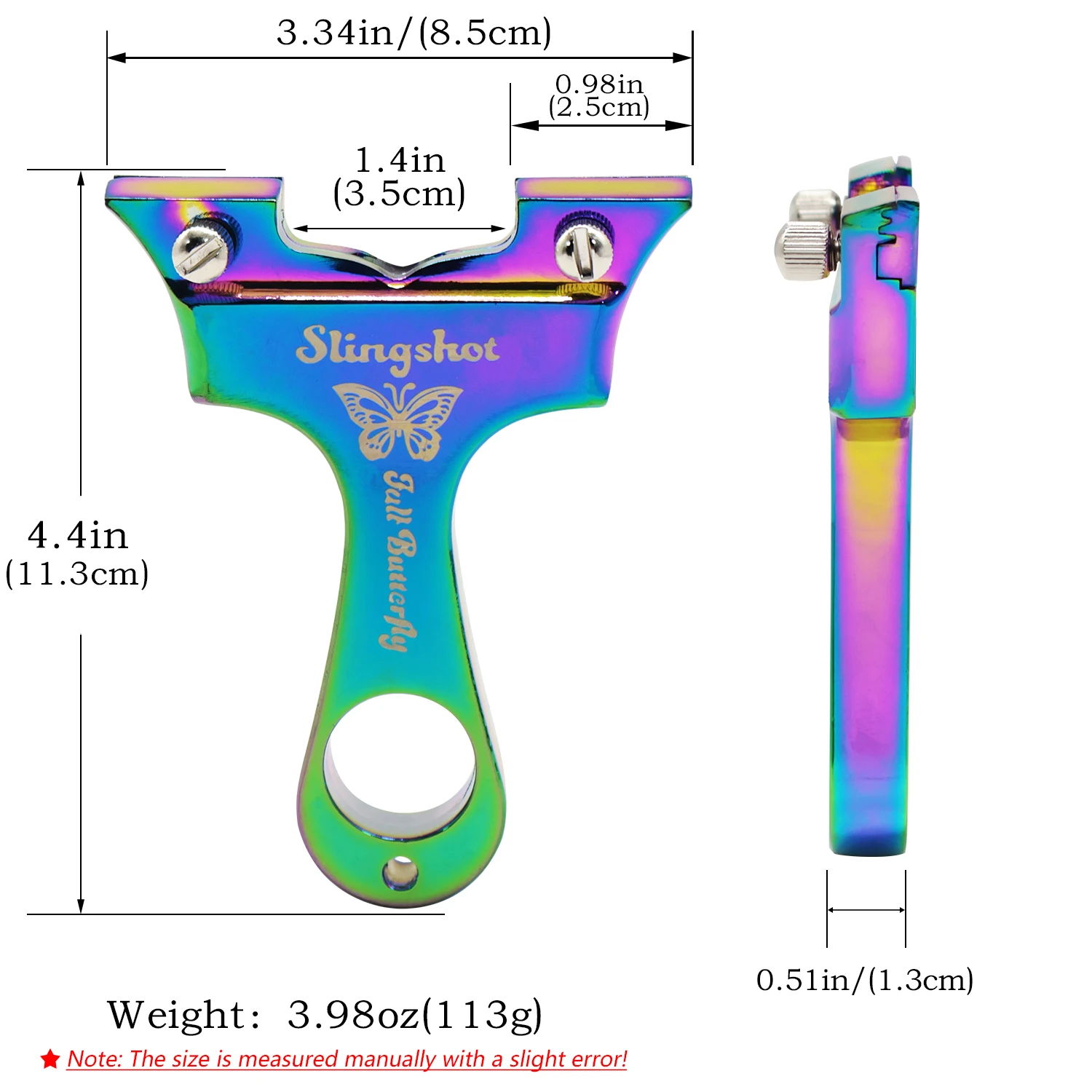 Colorful Aluminum Alloy Y-Shaped Slingshot Flat Top Clamp Finger Ring Butterfly Graphic Outdoor Practice