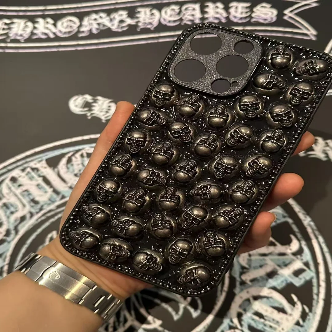 

Handmade 3D skull gothic punk phone cases | Y2K Edgy Aesthetic for iPhone 17, 16, 15, 14, 13 Promax 11 8 Plus creepy cases