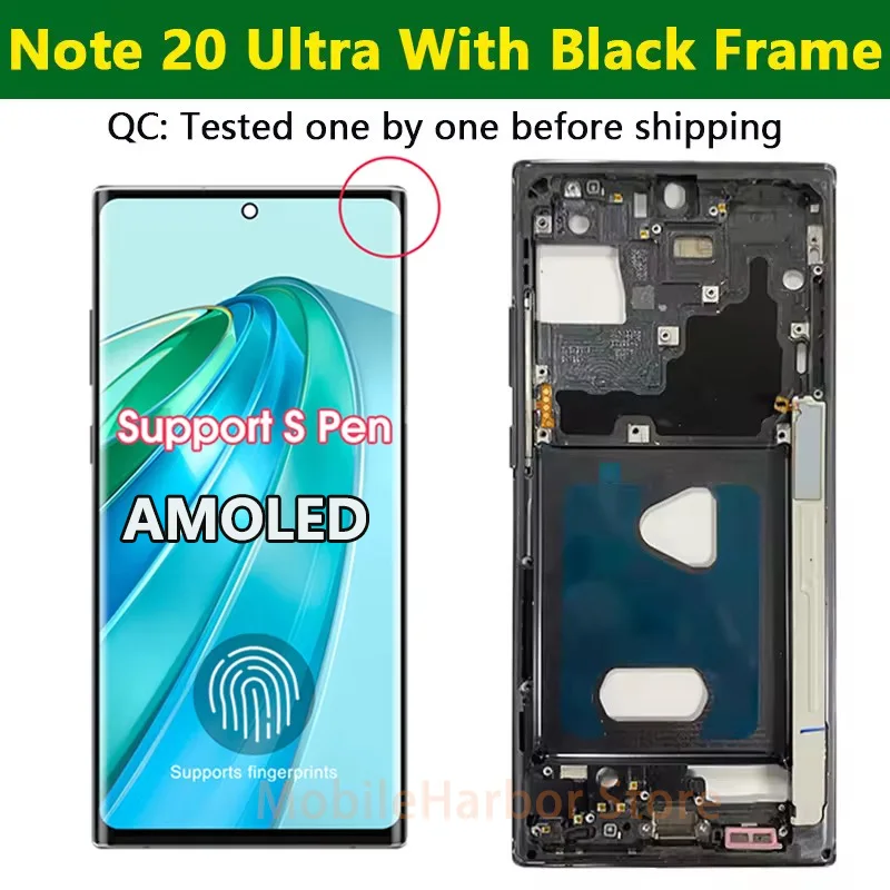 6.9'' Note 20 Ultra Screen Assembly for Samsung Galaxy Note20 Ultra 5G N985F N986B Lcd Display Digital Touch Screen with Frame - view 6