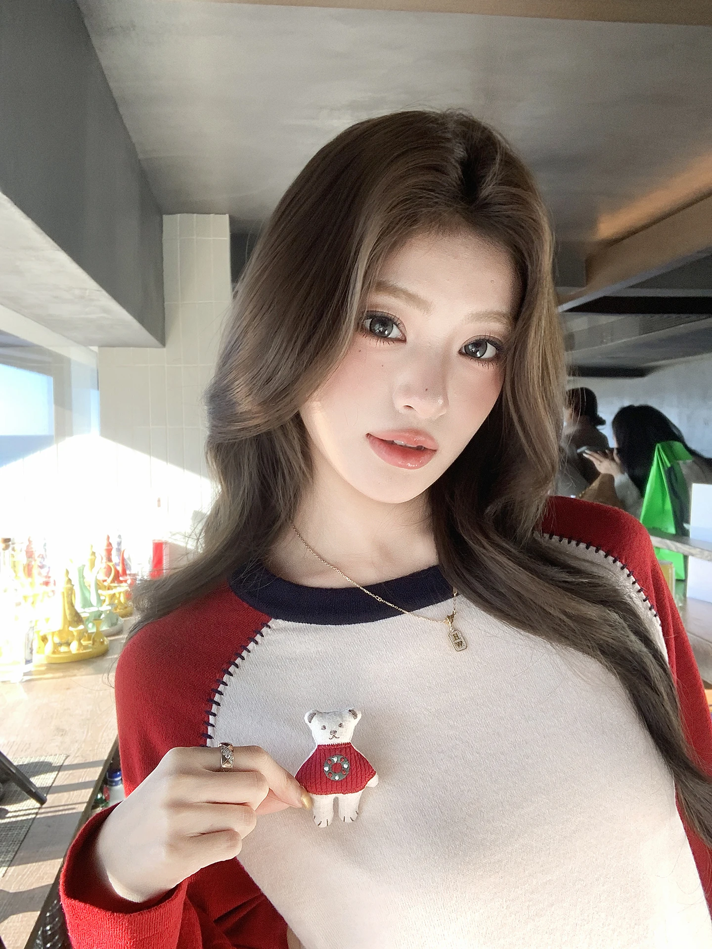 

Red White Color Blo Knitwear Top Women's Loose Long Sve Winter Base Layer Sweater Inner Wear Outer Wear Retro Sle