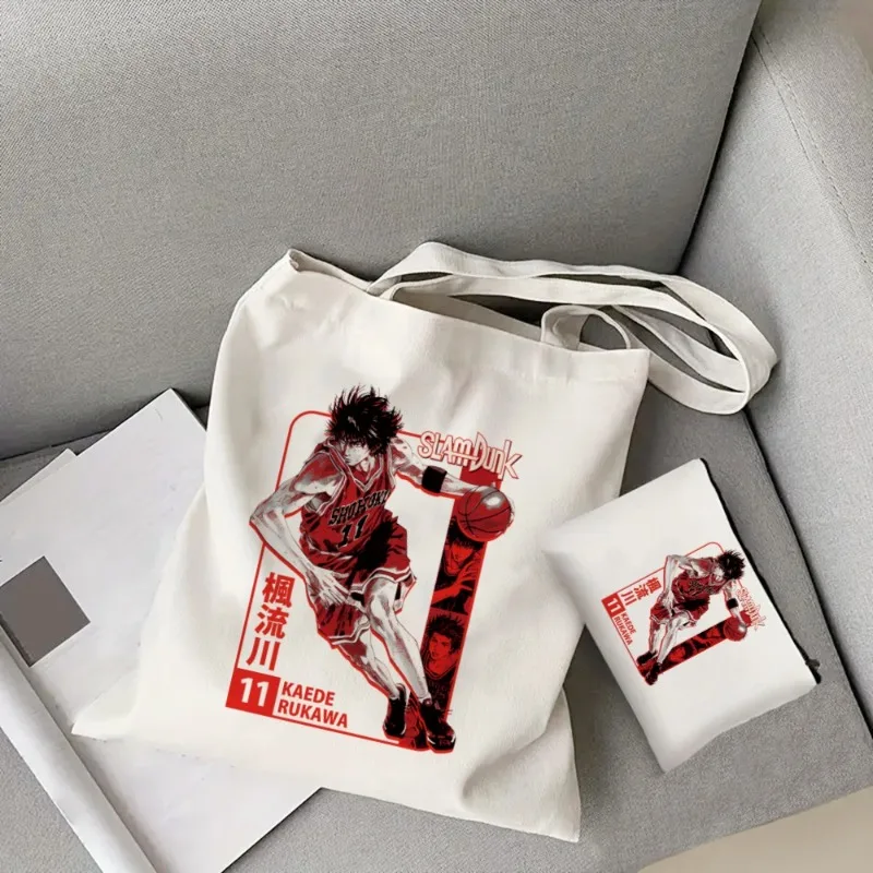

2pcs Slam Dunk Anime Hanamichi Sakuragi SLAM DUNK Gift Bag Set Print Tote Bag Casual Canvas Shoulder Bag with Mini Storage Bag