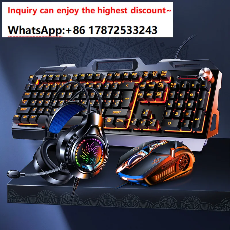 V2G5 mechanical tactile metal keyboard, mouse, headphone three piece set USB wired gaming computer accessories