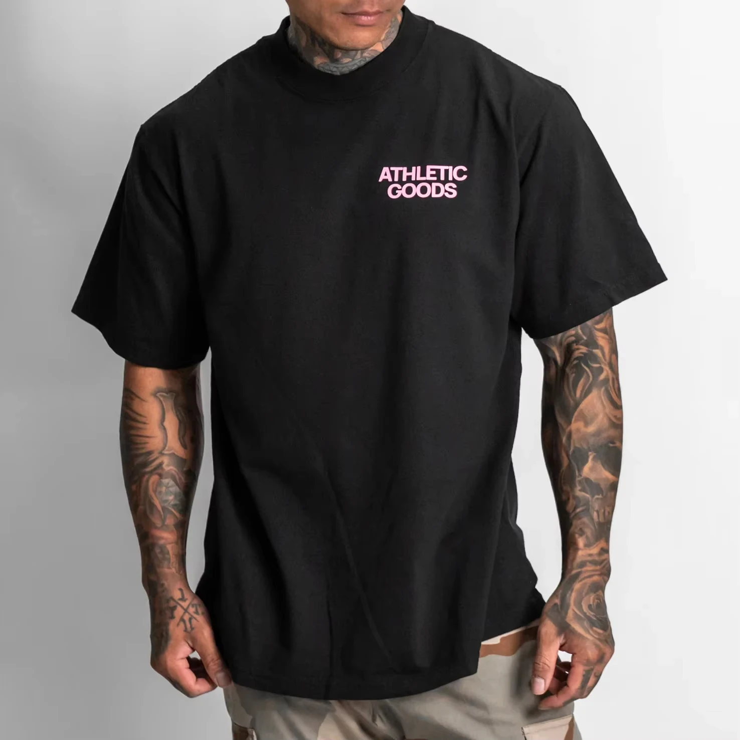 2026 Athletic Goods Men's Gym T-Shirt, Oversized Heavy Cotton Streetwear For Bodybuilding Powerlifting Fitness