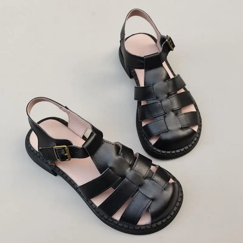 

Широкие пальцы сандалии Natural Leather Women's Sandals Wide Toe Fat Roman Style Original Handmade Cowhide Woven Sandals Summer