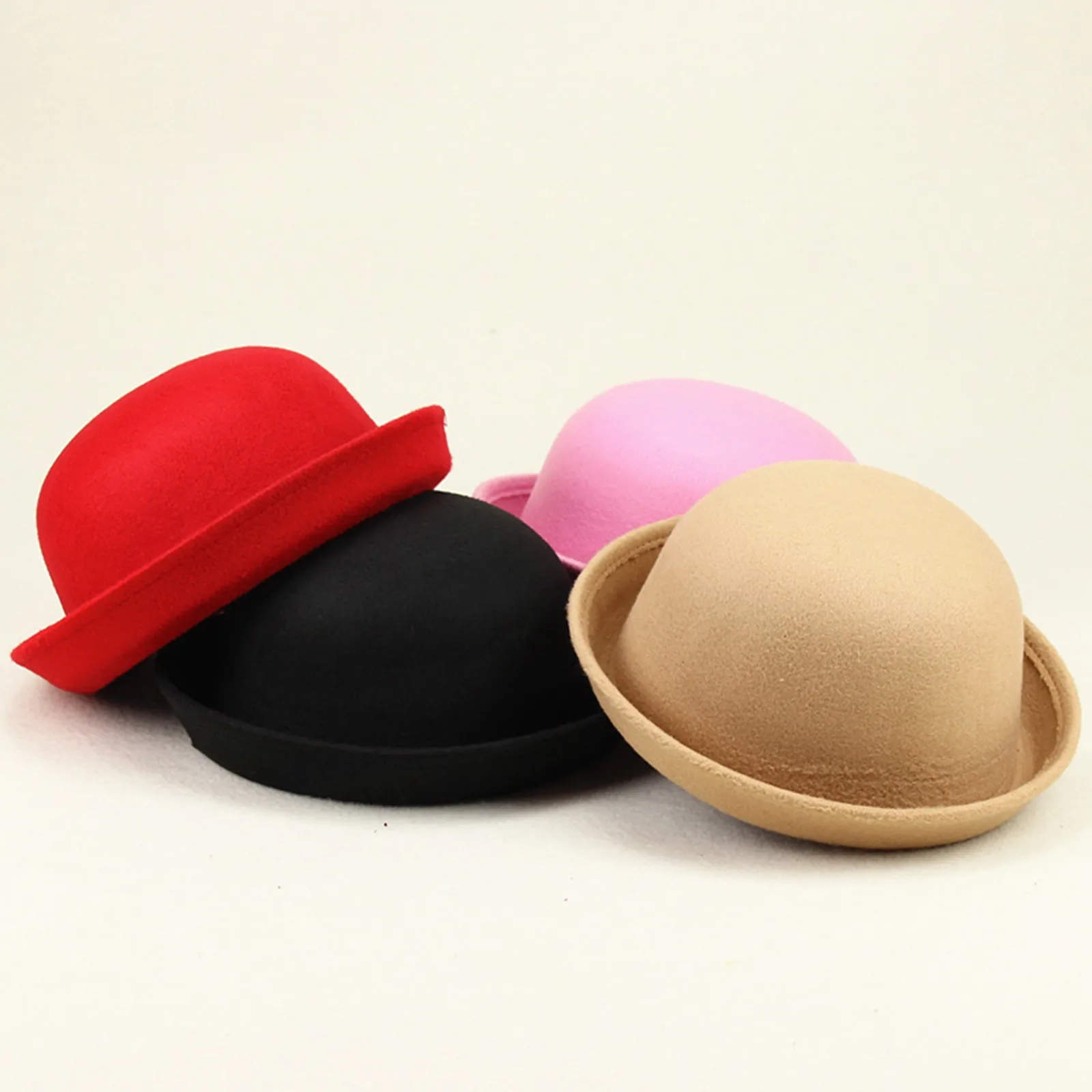 Trendy Women Girl Dome Top Cap Solid Color Cotton Polyester Fedora Hats Children Bowler Hat Casual Parent-child Fedoras Cap