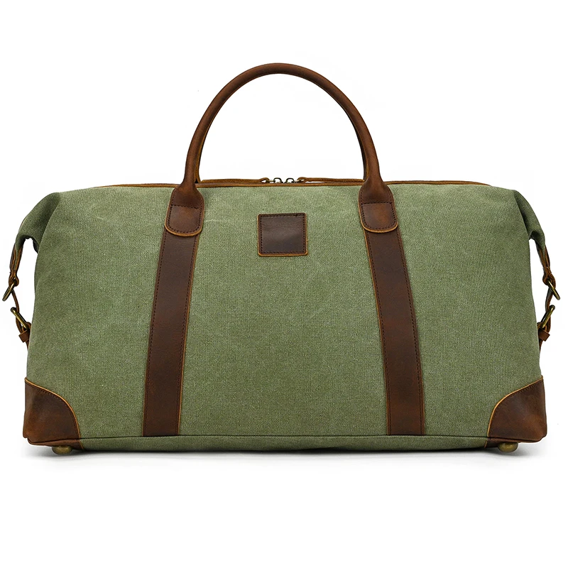 Large Leather Canvas Travel Bag Vintage Cool Crumpled Travel Handbags Waterproof Crossbody Duffle Bag For Men Army Green