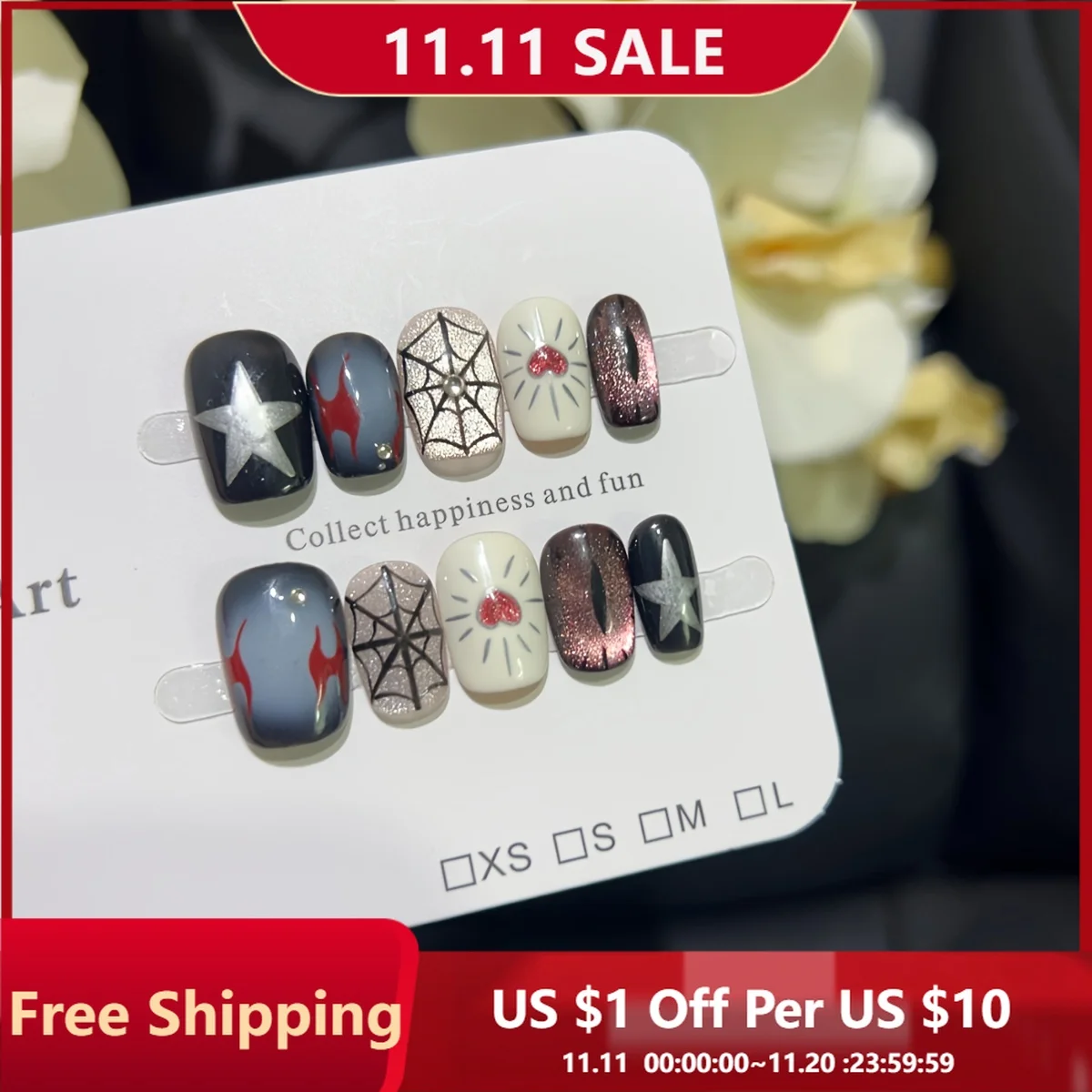 

10 шт., накладные ногти ручной работы на Хэллоуин, темная любовь, паутина, 3D размазанные накладные ногти для женщин и девочек, съемные носимые накладные ногти