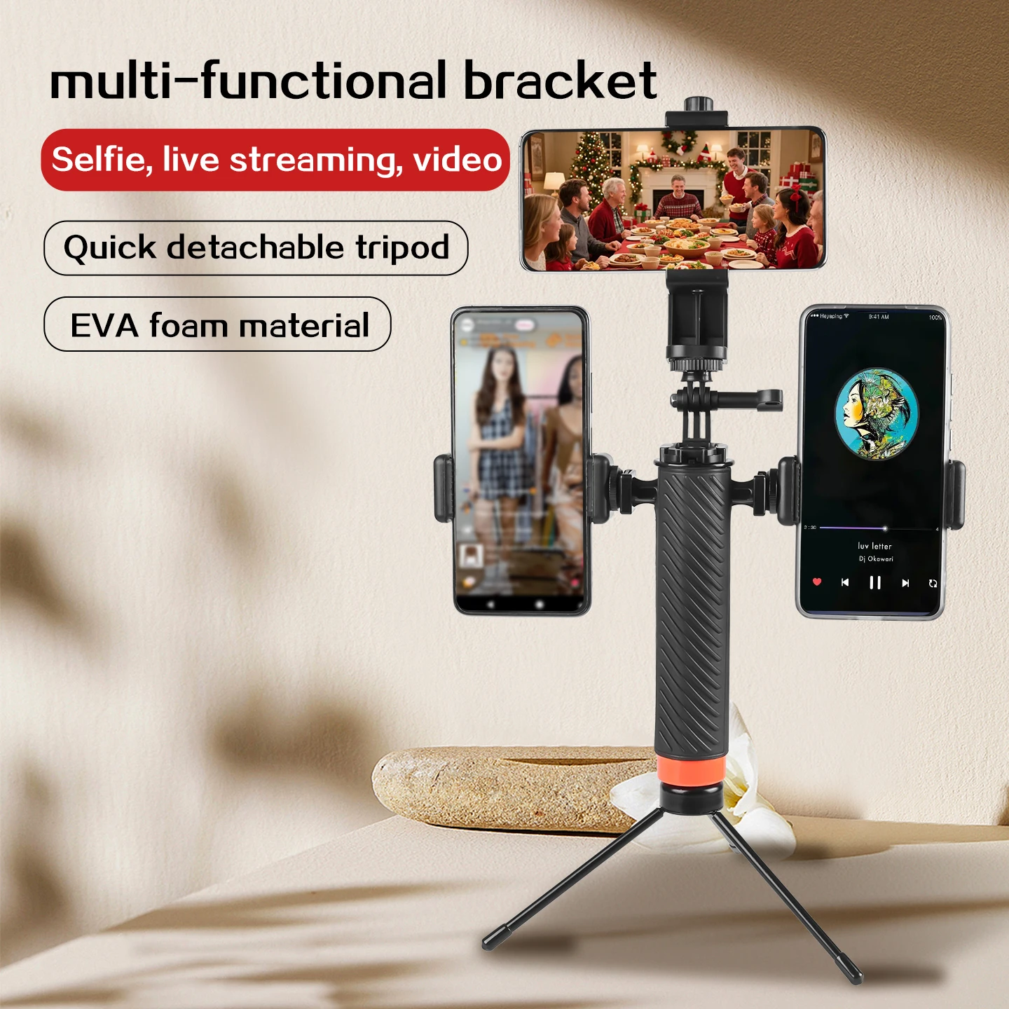 

Кронштейн для мобильной прямой трансляции, спорт на открытом воздухе, ручная съемка, видео TikTok, трехосевой вращающийся зажим для мобильного телефона