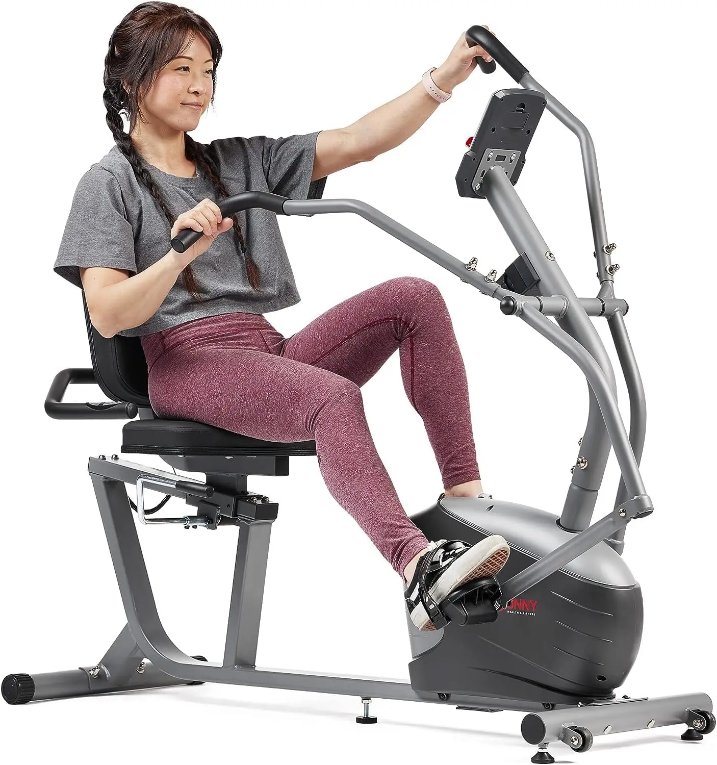 Compact Performance Recumbent Bike with Dual Motion Arm Exercisers, Quick Adjust Seat & Optional Exclusive SunnyFit App