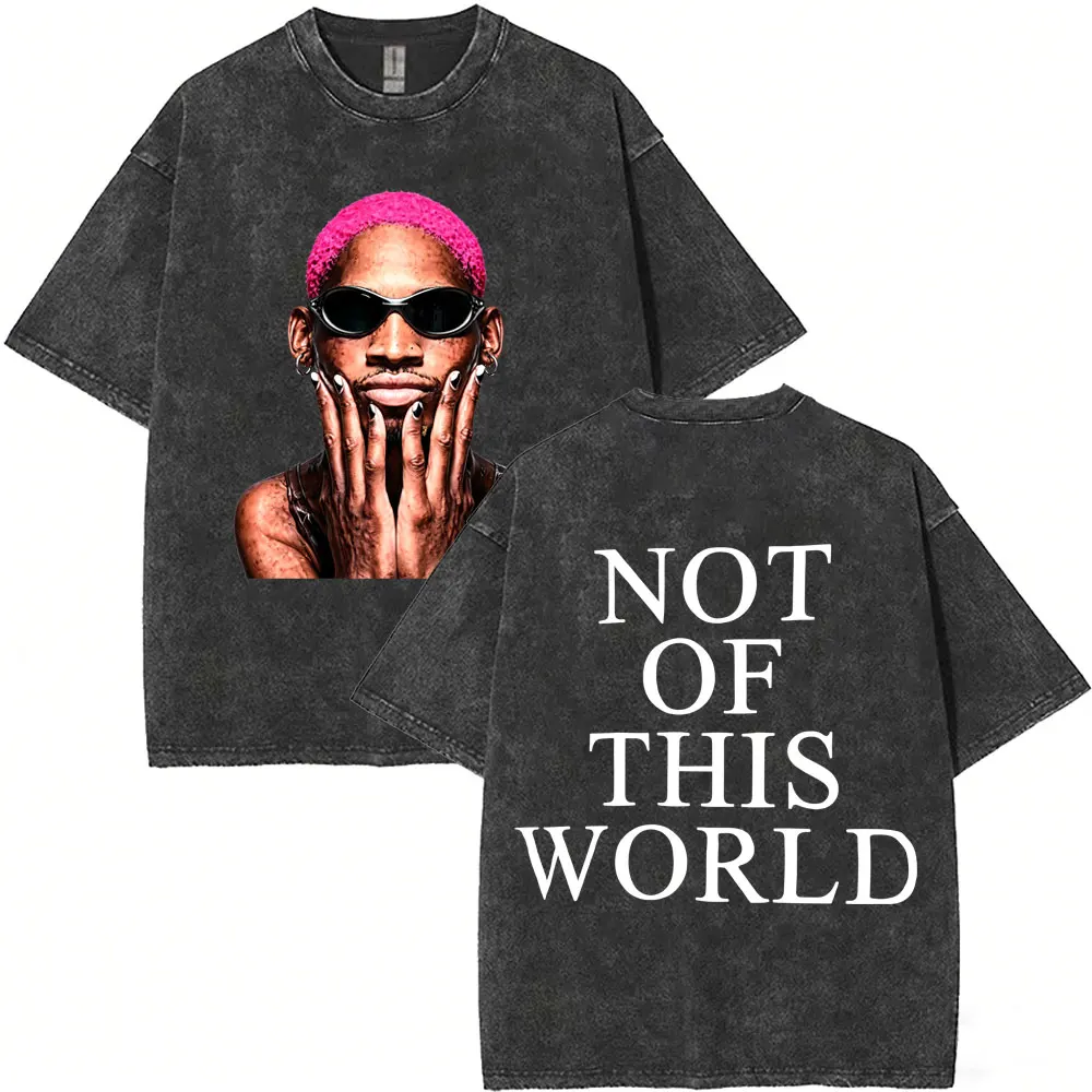 Washed Vintage The Worm Dennis Rodman Not of This World T-shirt Men Fashion Hip Hop Oversized T Shirt Male Rock Retro Streetwear