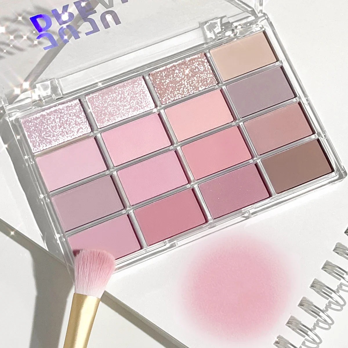 Paleta de sombras de ojos Dream de 16 colores: mate, brillo, marrón tierra, morado y rosa - maquillaje diario de baja saturación