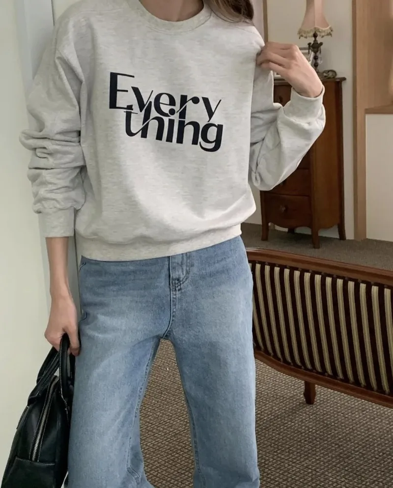 

Women Soft O Neck Ladies Vintage Pullovers Tops Hirsionsan 2024 New Spring Autumn Casual “Every Thing” Letter Print Sweatshirt