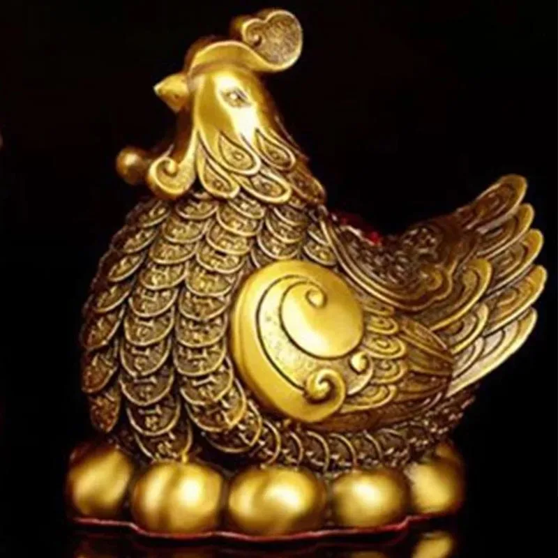 

1Pc Hen Golden Rooster Laying Eggs Creative Copper Coin Hatching Egg Sculpture Home Living Room Bedroom Office Decoration Crafts