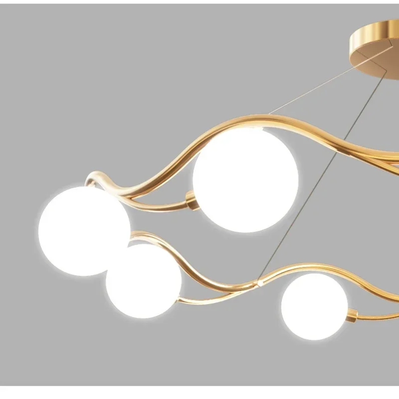 Luxury Post-modern Pendant Light Simple Glass Balls Chandelier Indoor Gold Ring Decor Fixture for Living Room Bedroom