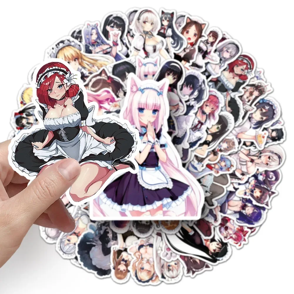 50pcs Anime Maid Dressing Girl Stickers DIY Refrigerator Suitcase Skateboard Mobile Phone Hand Account Sticker Decal Kids Toy