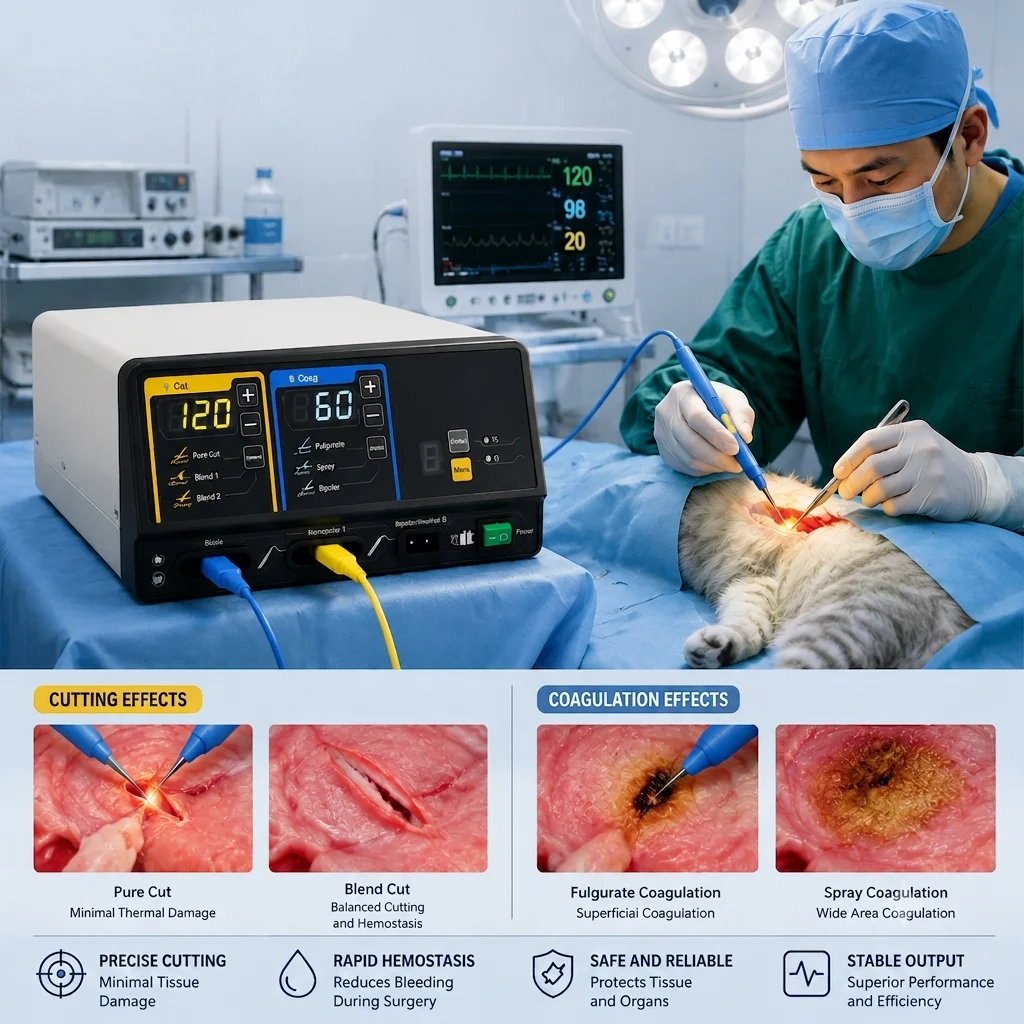 100W Electric Diathermy Monopolar Bipolar Electrosurgical Unit with Integrated 6 Different Monopolar and Bipolar Modes
