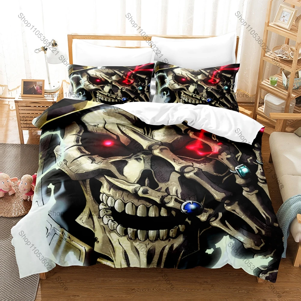 Overlord Anime Theme 3Pcs Duvet Cover Set Soft Microfiber Bedding With Pillowcases For Single Twin Full Bed Anime Skeleton