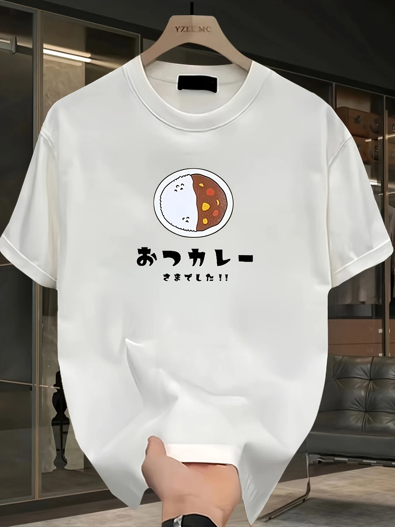 

Men's Japanese Anime Inspired Lucky Pasta Pattern T-Shirt 190g Tooling Crew Neck Short Sleeve Loose Casual T-Shirt