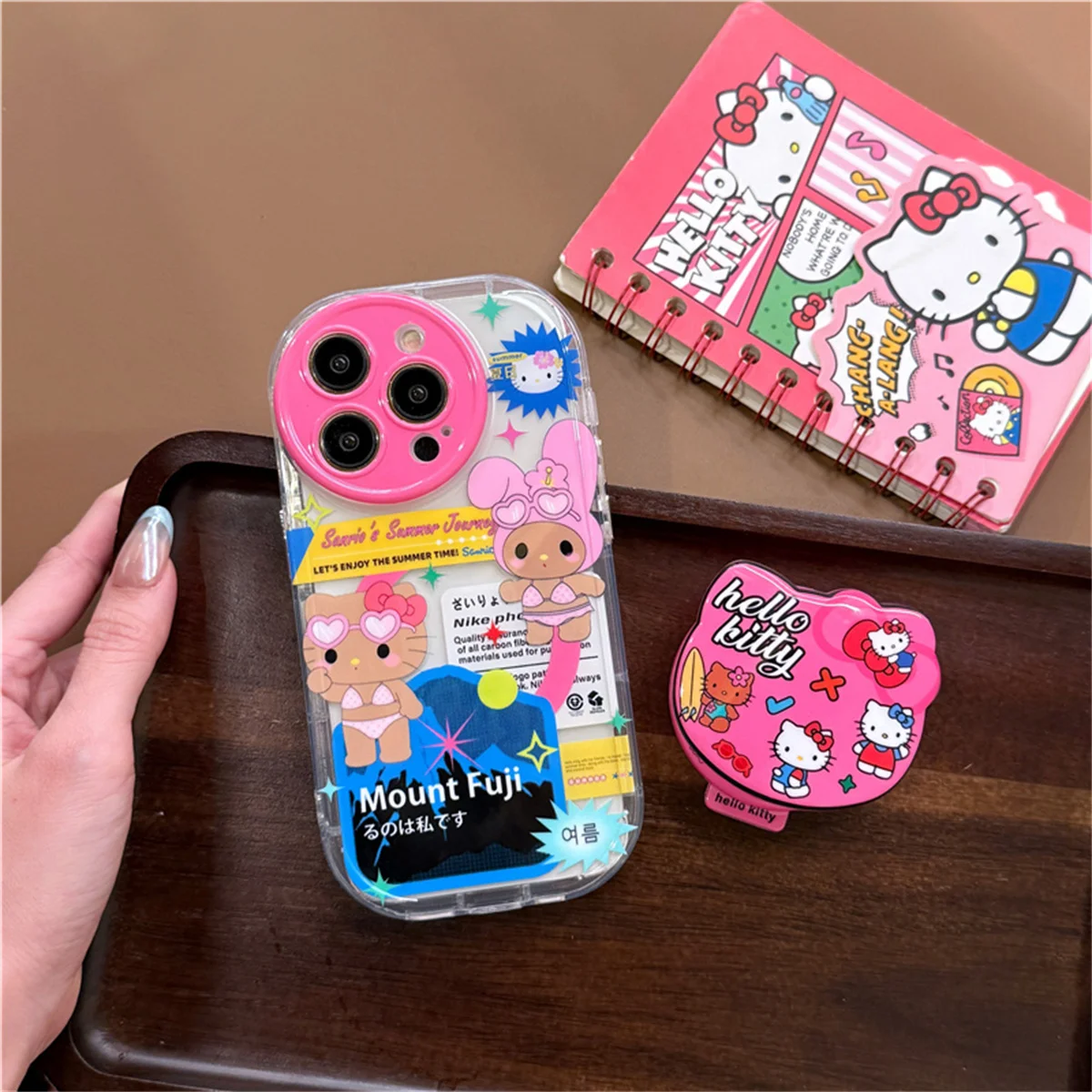 

Kawaii Cartoon Hello Kitty Magnetic Phone Case For iPhone 16 Pro 14 15 Pro Max Cover with Stand Shockproof Cases
