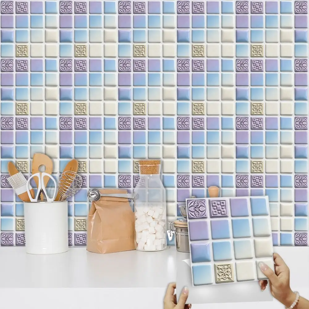 10Pcs Mandala Pattern Backsplash Tile Stickers Waterproof Multicolor Design Peel and Stick Tile Classic Style Removable