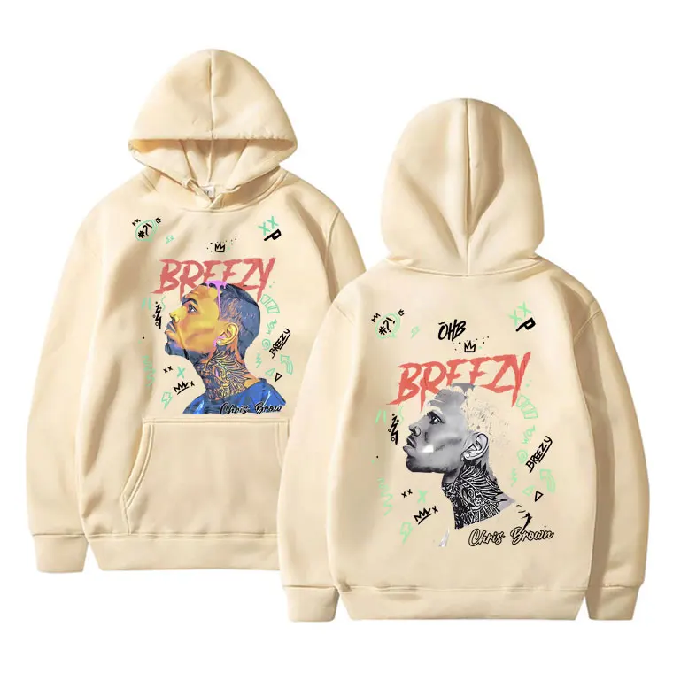 Rapper Chris Brown Breezy Graphics Hoodie Men Hip Hop Vintage Rap Streetwear Mens Oversized Sweatshirt Man Fashion Trend Hoodies