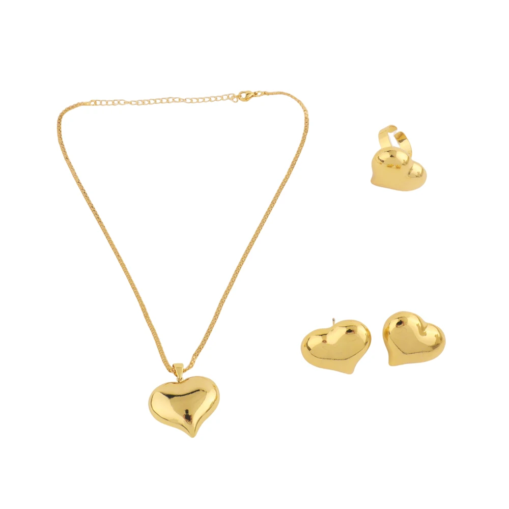 Minimalistisches Herz-Schmuckset aus goldfarbenem Edelstahl für Damen, schickes Alltagskleidungs-Ohrring-Halsketten-Ring-Kombinationsgeschenk – Detail 7