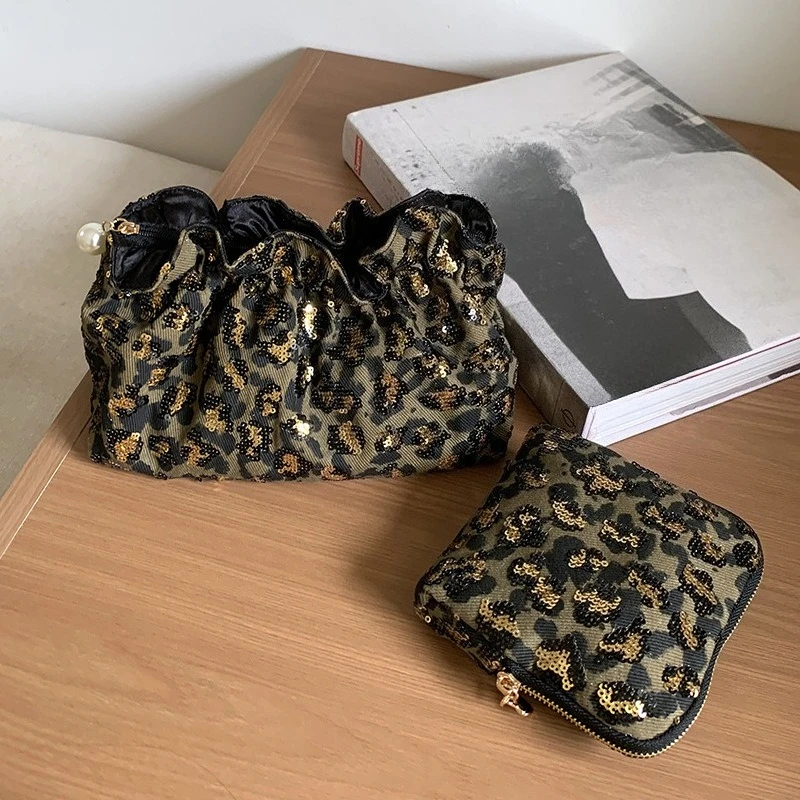 Large Capacity Ins Style Makeup Bag Cosmetic Storage Pouch Leopard Print Jewelry Organizer Travel Toiletry Bag For Women