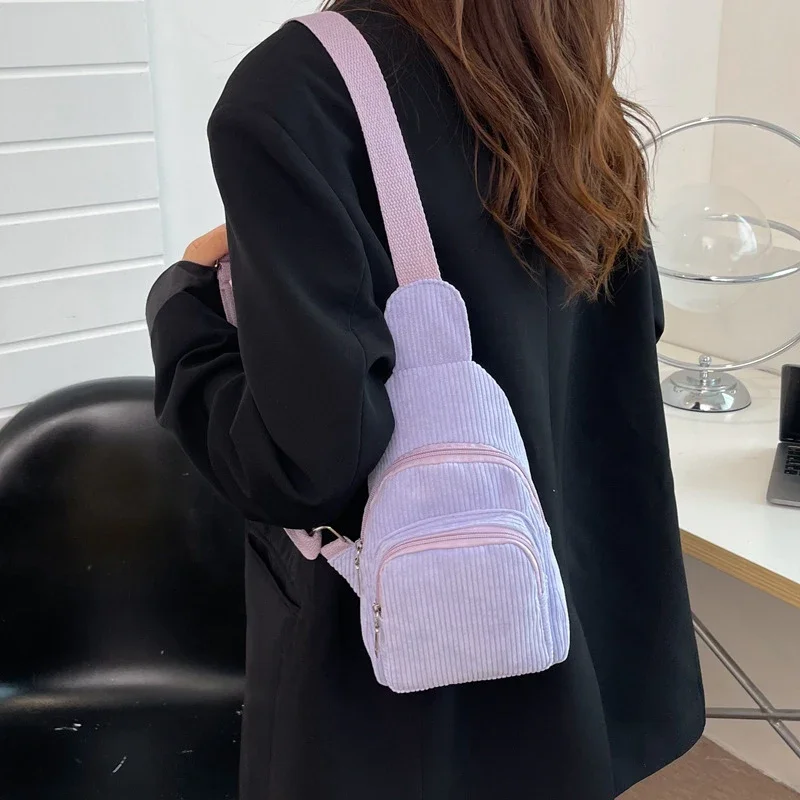 1PCS Ladies Corduroy Waist Bag New Lightweight Casual Shoulder Bag Fashion Girls Simple Crossbody Chest Bag