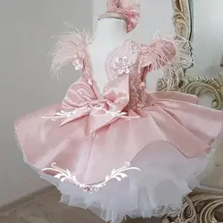 Roze Bloem Meisje Jurken Mouwloos Satijn Knie Lengte Applique Ruches Meisjes Optocht Jurken Kinderen Verjaardag Feest Jurken