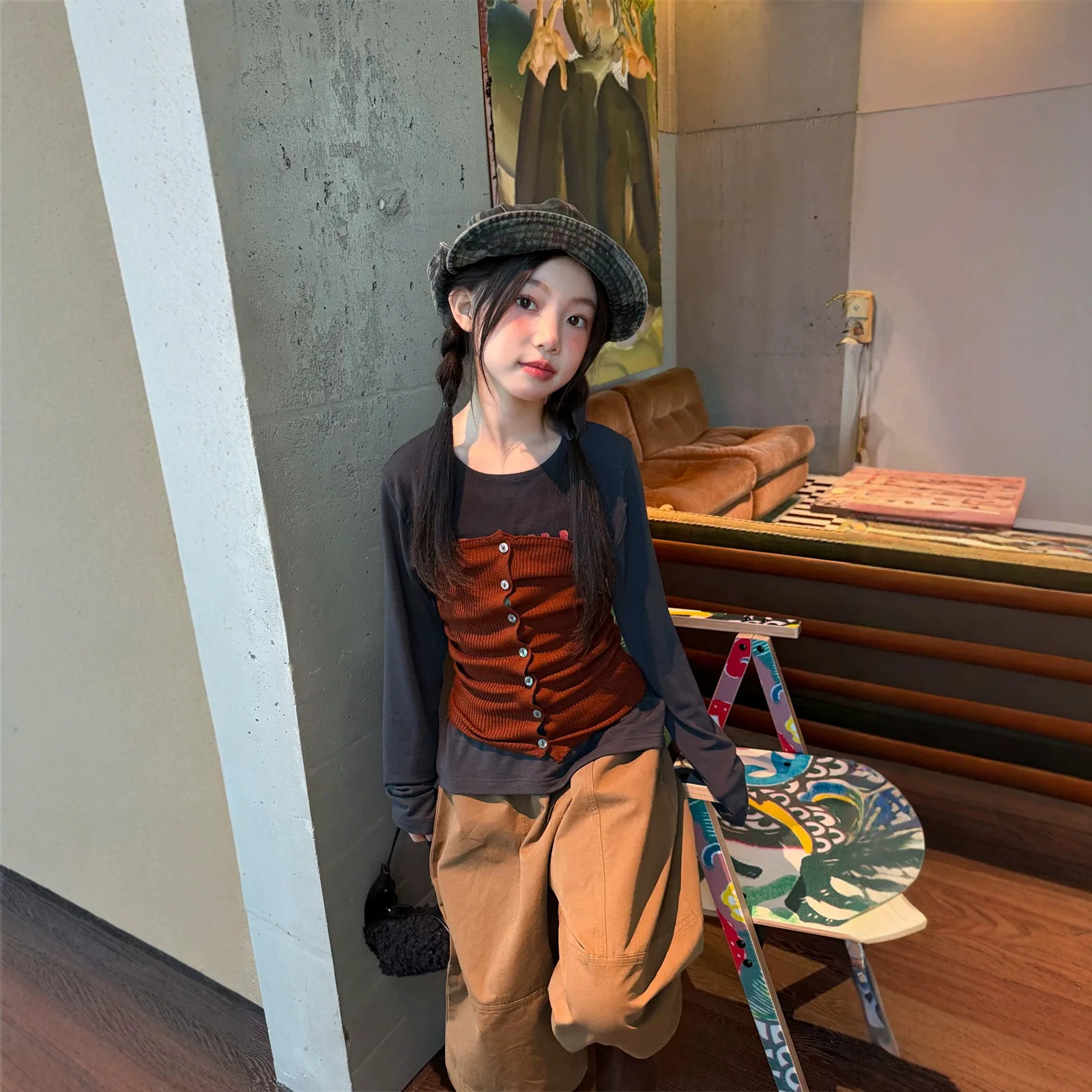 Childrens Wear Girls Waist 2026 Fall New Korean Atmosphere Ribbed Knit Waist Outerwear Trendy Childrens
