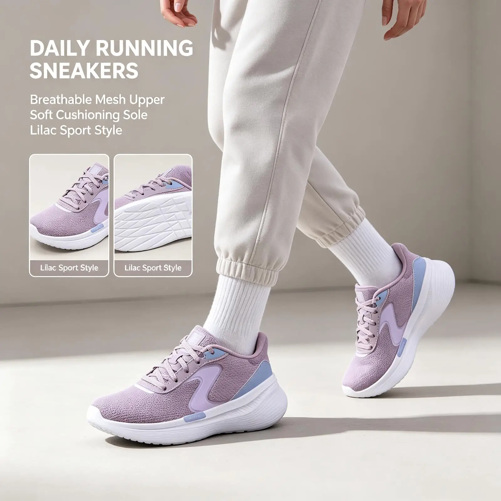 Hot Skechers Lilac Pink White Running Sneakers Lightweight Breathable Knit Upper Cushioned White Sole Shoes for Jogging Training