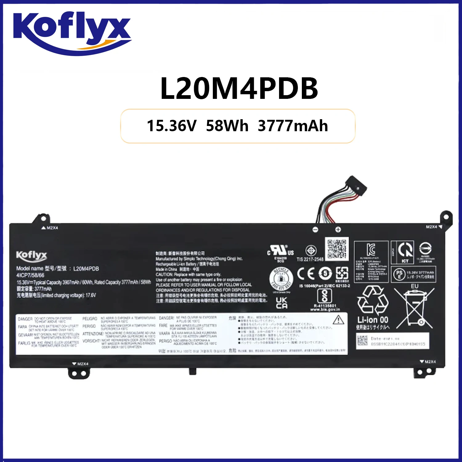

Новый аккумулятор Koflyx для ноутбука Lenovo ThinkBook 14/15 G2 ITL G3 ACL L19C4PDB L19M4PDB L20C4PDB L20M4PDB