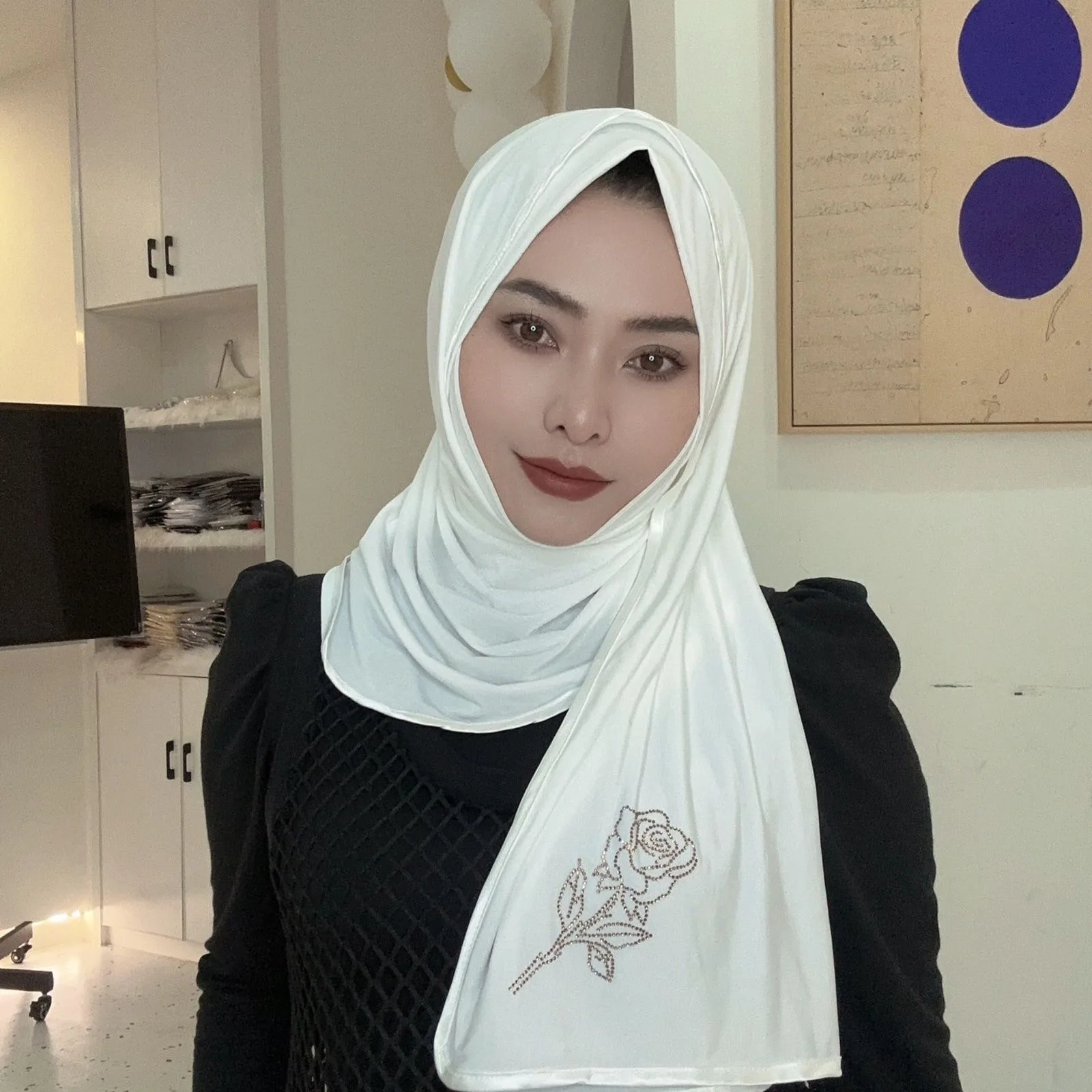 Diamonds Rose Sweet Girls Muslim Instant Long Hijab Wraps