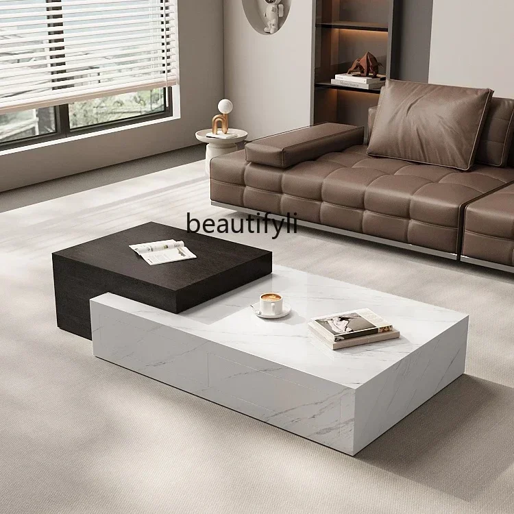 

newItalian minimalist rectangular rock slab coffee table light luxury modern simple living room household small apartment storag