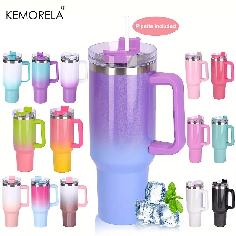 40oz Thermos Bottle Stainless Steel Cup Thermal Keeps Cold and Heat Water Bottle with Handle Rainbow Thermal Mug Car Leakproof