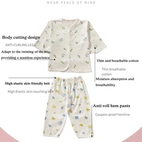 0-3 Month Baby Clothes Newborn Cartoon Home Underwear Cotton Button Baby Clothes Girls Boys Long Sleeve Top + Long Pants 6
