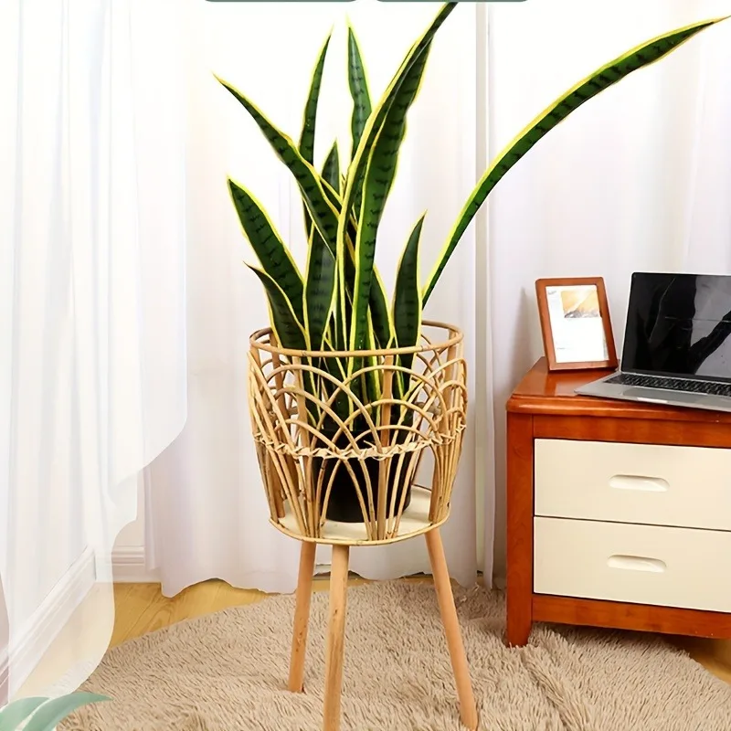 Factory Direct 2026 1pcs Indoor Woven Rattan Flower Stand Living Room Openwork Plant Basket Bamboo Woven Hanging Planter