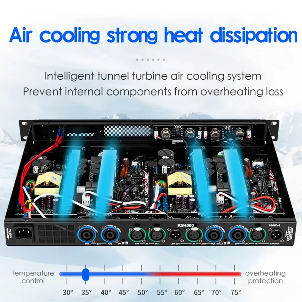 KS4500 パワーアンプ 4チャンネル 8Ω 1200W オーディオアンプ デジタルアンプ オーディオ DJ ステージパフォーマンス