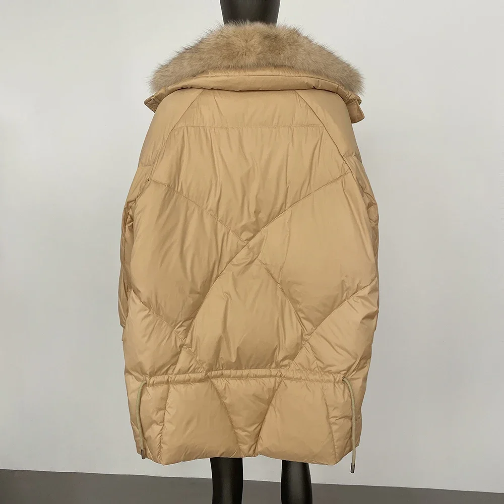 Piumino da donna in vera pelliccia di volpe naturale nuovo piumino invernale in piuma d'oca bianca spessa parka medio-lungo piumino caldo allentato femminile