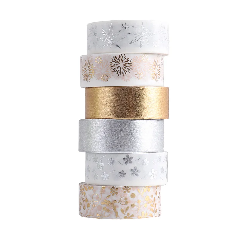 6rolls-set-stationery-gold-foil-adhesive-masking-tape-decorative-sticker-washi-tape-flower-plant