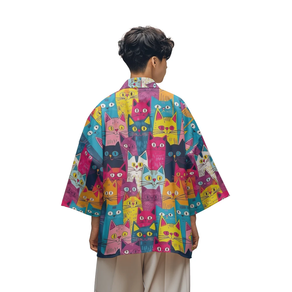 

Classic Chinese Style Design Sense of National Tide Small Animal Splicing Multi-pattern Robe Men's Casual Kimono Men's Tops