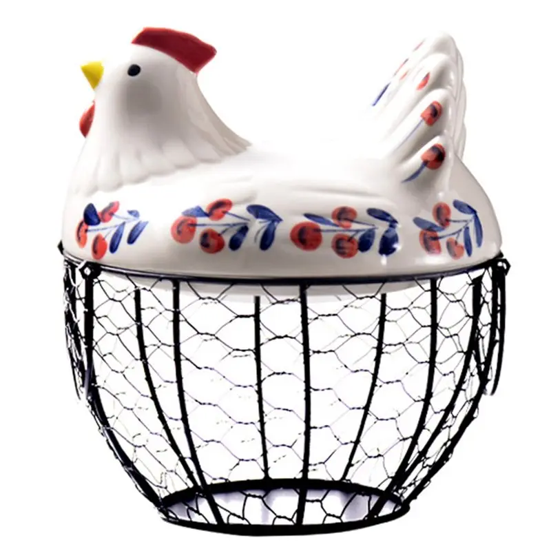

BYBS- Egg Holder With Lid-Farmhouse Hen-Shaped Egg Basket For Rustic Kitchen Organizing For Fruits/Veggies Storage