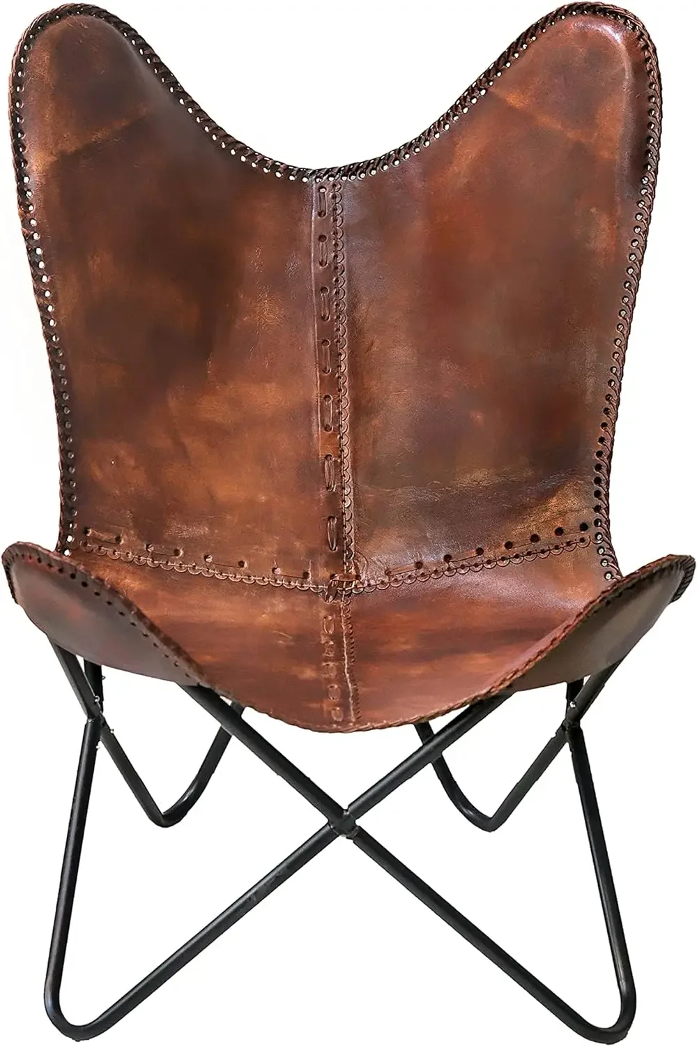 

Classy Handmade Dark Brown Leather Butterfly Chair Living Room- Side Hand Stich Leather Chair-Handmade with Powder Coated