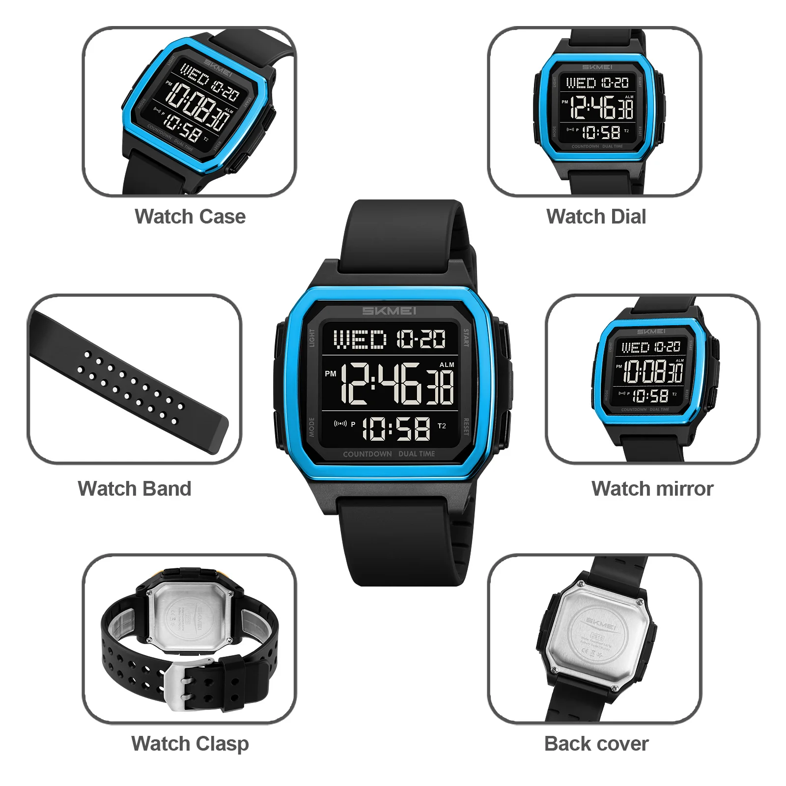 SKMEI 2515 Men's ﻿Stylish Sport Watch Sleek Square Design TPU Strap ABS Case 50M Waterproof Chrono Alarm Functions Included
