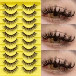 Pestañas postizas hipoalergénicas con volumen eslavo Dd Curl, tira completa gruesa con curva 3D grande para maquillaje de ojos dramático, 10 pares