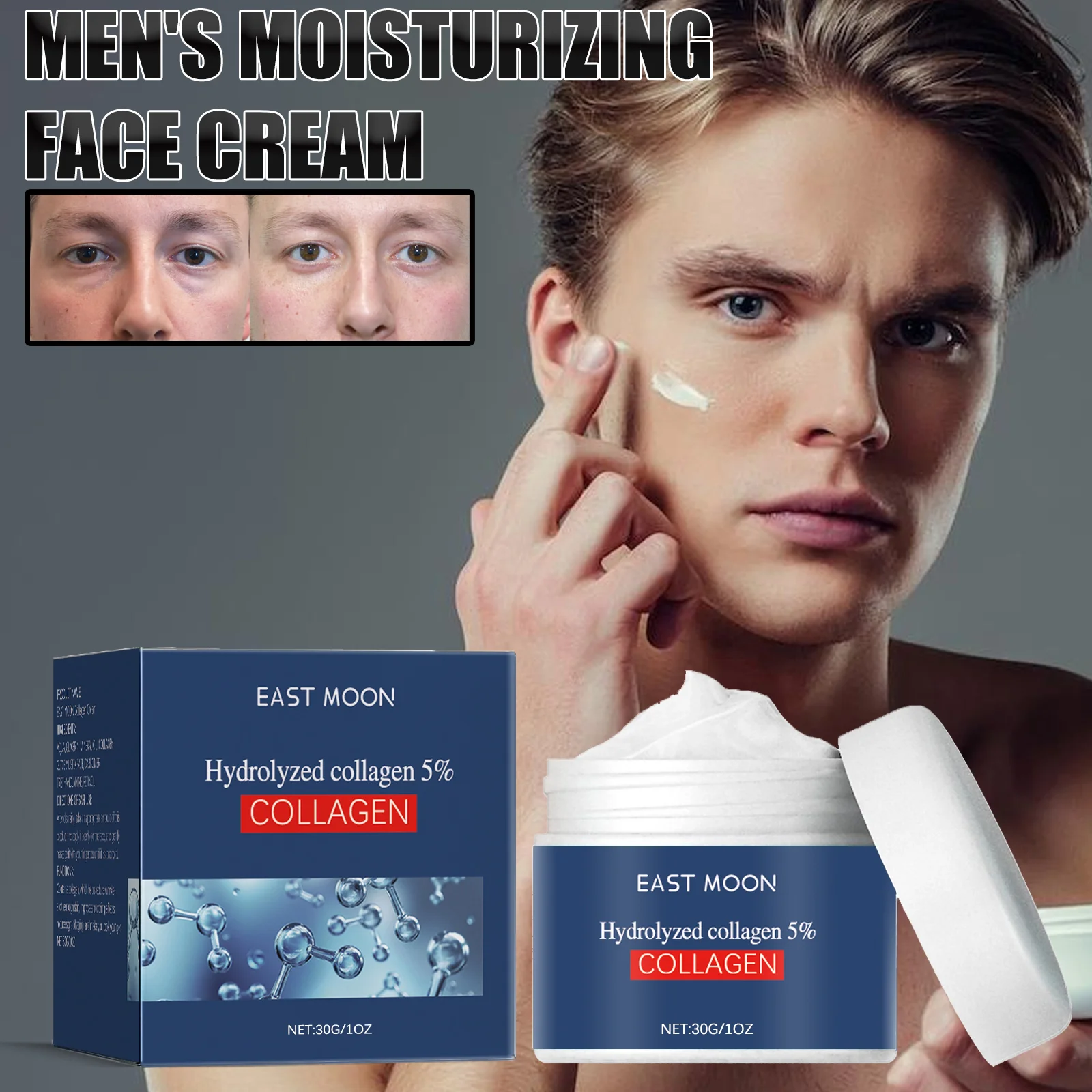 Men Moisturizing Cream Collagen Hyaluronic Acid Face Cream Wrinkle Reducing Hydrating Non Greasy Fast Absorption Skin Care 30g